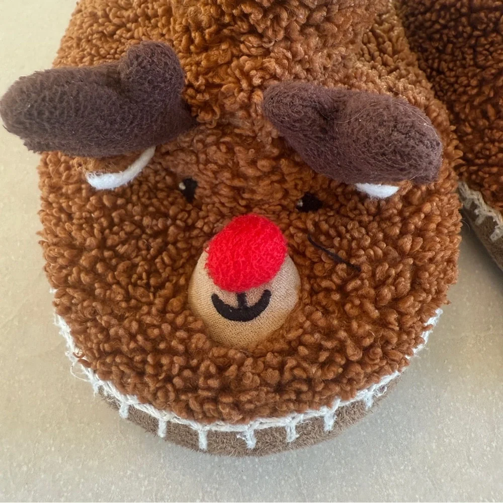 Hanna Andersson Reindeer Critter Slippers | Brown Sherpa Booties | Size 9-10